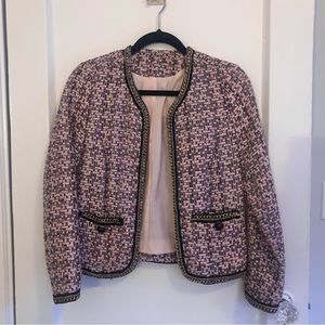 Pink & Multicolor Tweed Blazer with Chain Trims